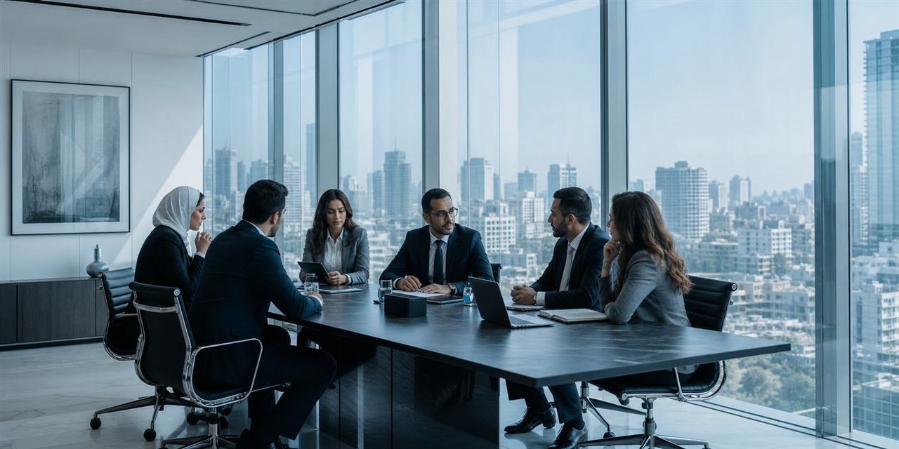 مؤسسة استشارات قانونية وضريبية وإدارية داخل برج أعمال زجاجي