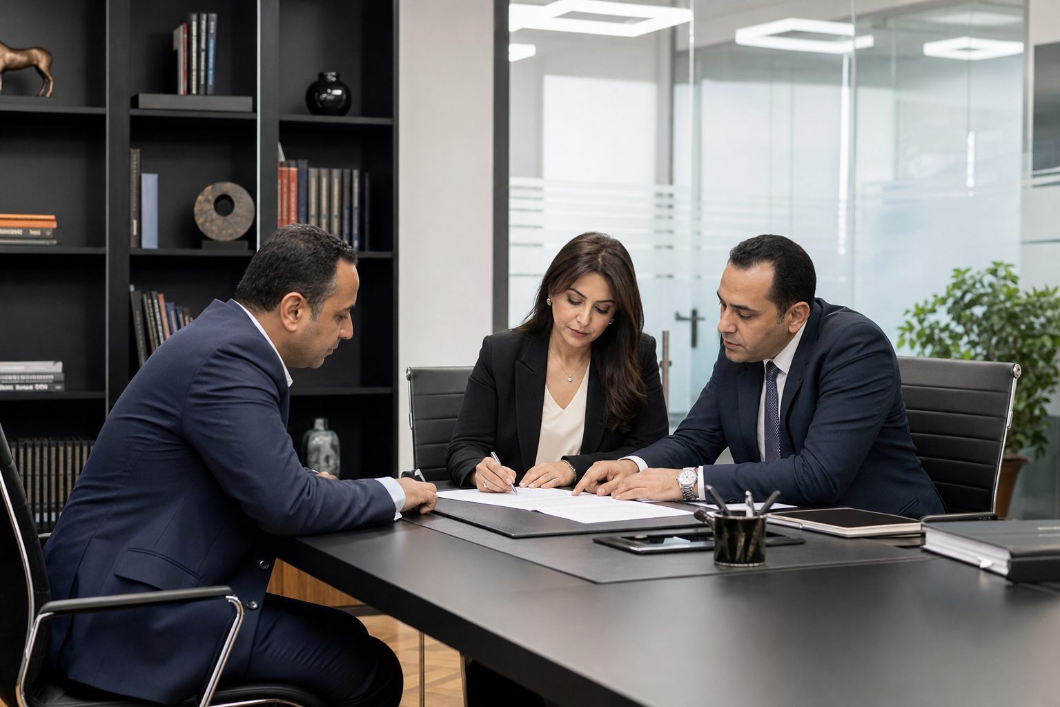 اجتماع استشاري قانوني داخل مكتب حديث